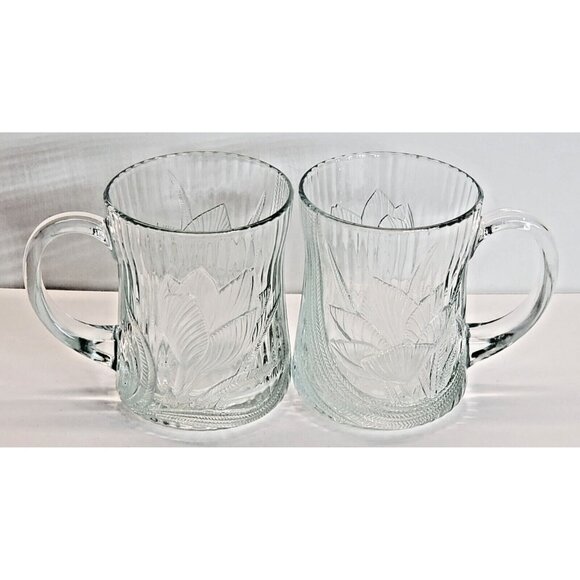 Arcoroc Canterbury Clear Crocus Embossed Vintage Mug Coffee Tea 10 oz set of 2 - Picture 10 of 10